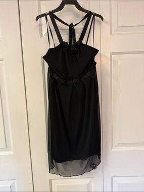 Amy Byer Black High-Low Strappy Rosette Dress